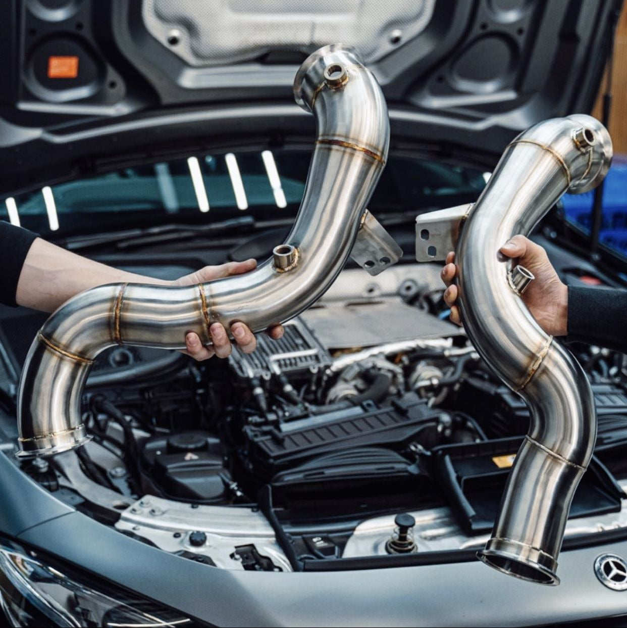 Mercedes Benz 3.5" W213 E63 E63s Performance Downpipes Exhaust 2016 2017 2018 2019 2020 2021