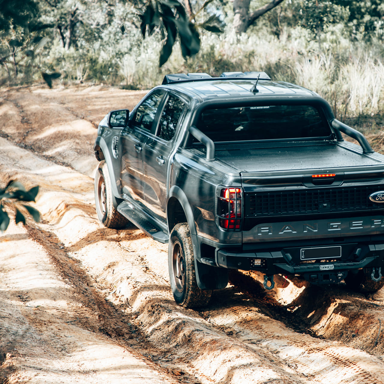 Rear view of the ANTZ Blade Flood low-profile LED lights on a Next Gen Ford Ranger