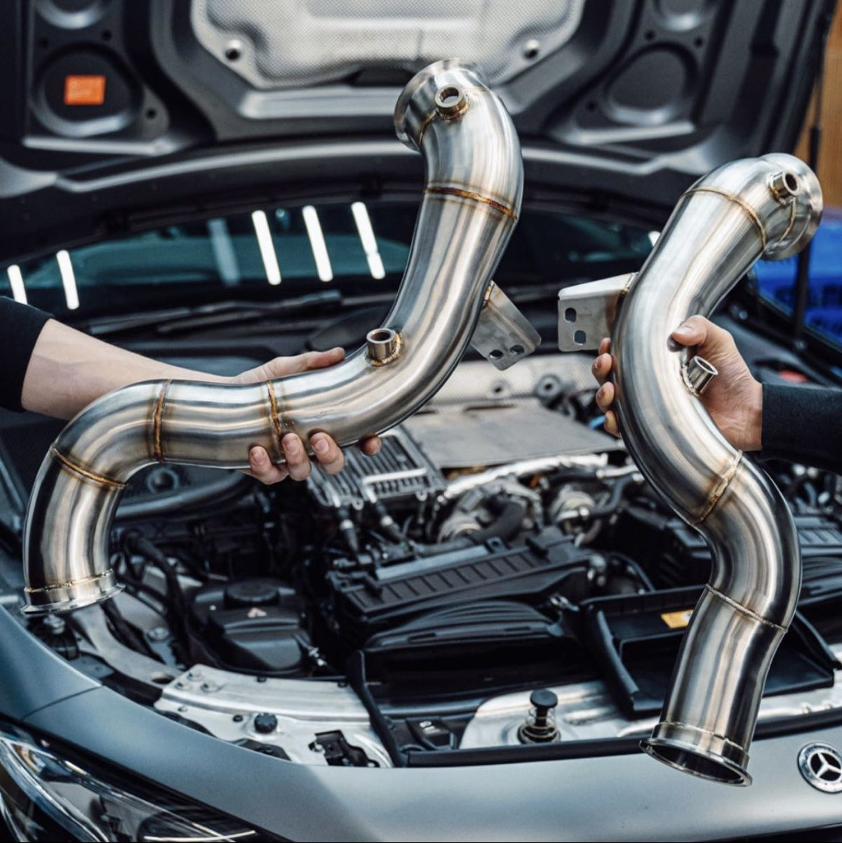 Mercedes Benz 3.5&quot; W213 E63 E63s Performance Downpipes Exhaust 2016 2017 2018 2019 2020 2021